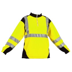 Sweat-shirt SUNRISE col camionneur Jaune fluo et Marine 3 bandes
