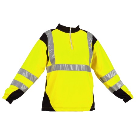 Sweat-shirt SUNRISE col camionneur Jaune fluo et Marine 3 bandes