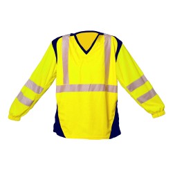 Tee shirt ML bandes segmentées Jaune fluo & Marine
