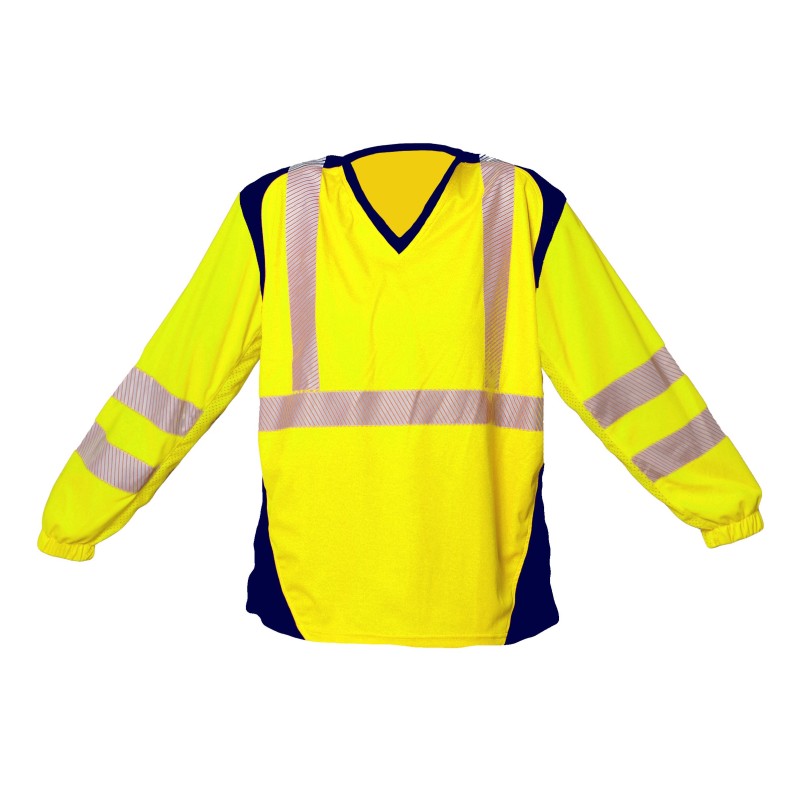 Tee shirt ML bandes segmentées Jaune fluo & Marine