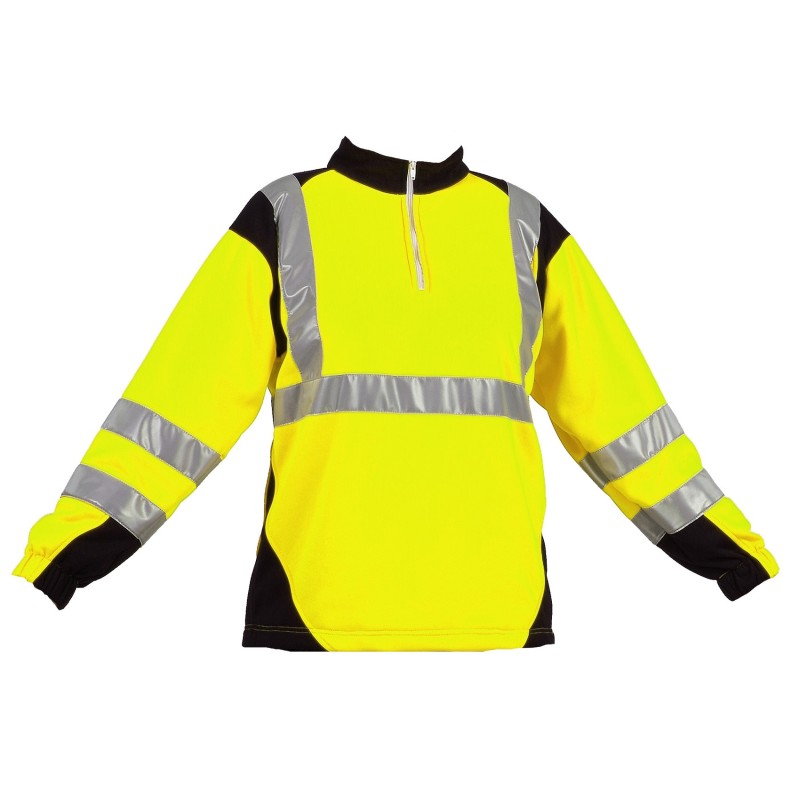Sweat shirt col camionneur bandes segmentées Jaune fluo & Marine