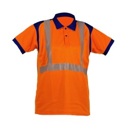 Polo Tech6 MC Bandes segmentées Orange fluo et Marine