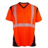 Tee Shirt Bambou MC Bandes segmentées Orange fluo et Marine