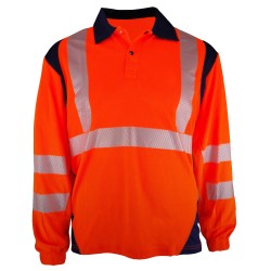 Polo Bambou ML Bandes segmentées Orange fluo et Marine