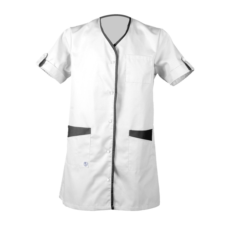 Blouse Mila Manches Courtes Tissu Romance Coloris Blanc / Graphite