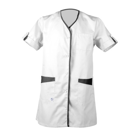 Blouse Mila Manches Courtes Tissu Romance Coloris Blanc / Graphite