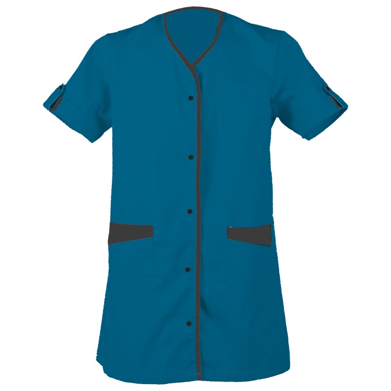 Blouse Mila Manches Courtes Tissu Romance Coloris Turquoise / Graphite