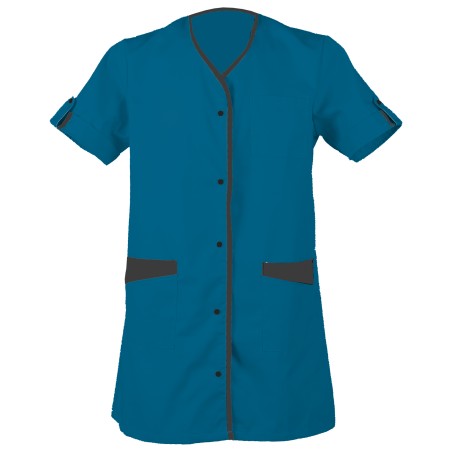 Blouse Mila Manches Courtes Tissu Romance Coloris Turquoise / Graphite