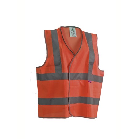 Gilet signalisation 100% Polyester 2 bandes horizontales et Bret Rouge