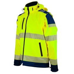 Veste Softshell FOREZ Manches Amovibles Bandes segmentées Bicolore Jaune fluo et Marine