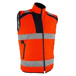 Gilet HV Chauffant FOREZ Coloris Orange Fluo & Marine tissu recyclé