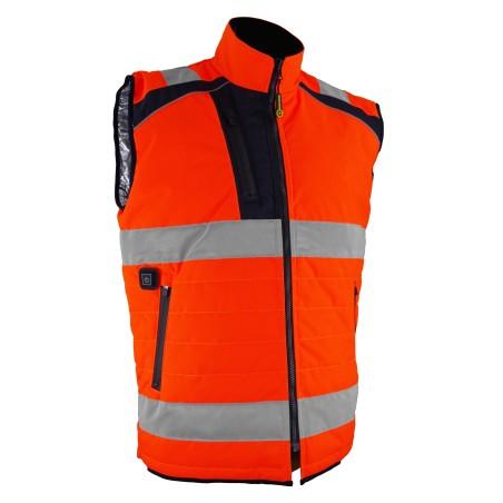 Gilet HV Chauffant FOREZ Coloris Orange Fluo & Marine tissu recyclé