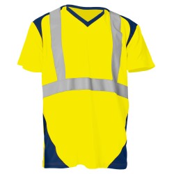 Tee Shirt Sunrise MC Jaune Fluo Et Marine