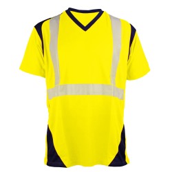 Tee Shirt MC  Bandes Segmentees Jaune fluo & Marine