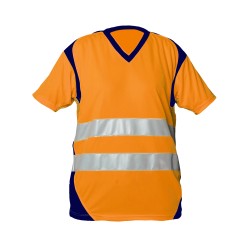  TEE SHIRT SAFELIGHT MC BANDES SEGMENTEES LAVAGE INDUSTRIEL ORANGE FLUO & MARINE