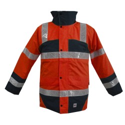Veste de Pluie Sancy Ref 160 Tissu Lamine Reflexite Rouge fluo et Marine