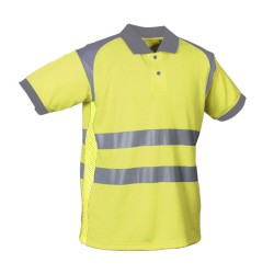 Polo Tech6 MC Bandes segmentées Jaune fluo et Gris