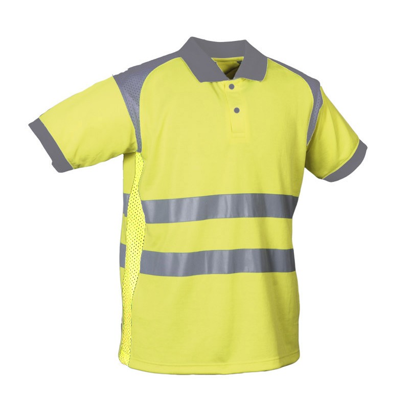 Polo Tech6 MC Bandes segmentées Jaune fluo et Gris