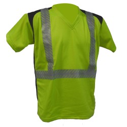 Tee shirt Tech6 MC Bandes segmentées Jaune fluo et Noir