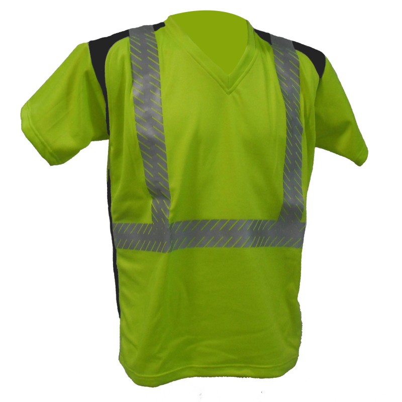 Tee shirt Tech6 MC Bandes segmentées Jaune fluo et Noir