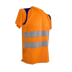 Tee-shirt TECH6 100% Polyester MC Orange & Marine 2 Bdes Horizontales