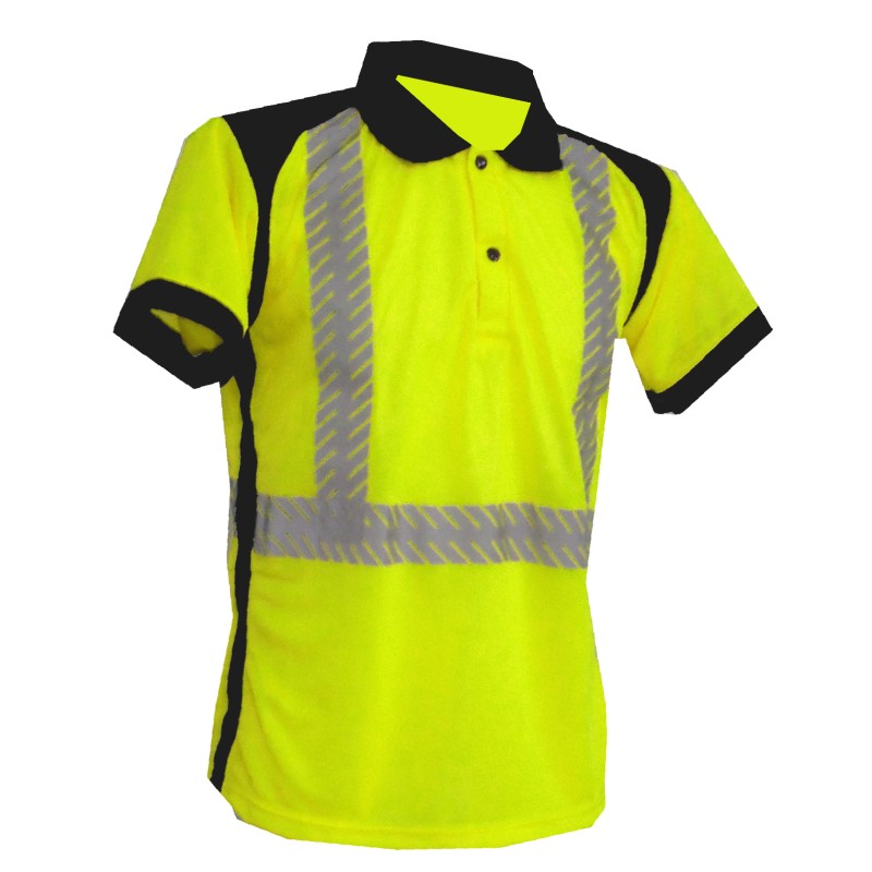 Polo Sundress MC Bandes segmentées Jaune fluo et Noir