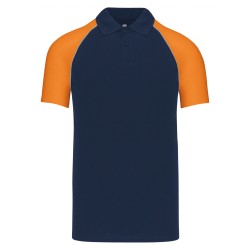 Polo Base Ball manches courtes Bicolore Coloris Marine & Orange