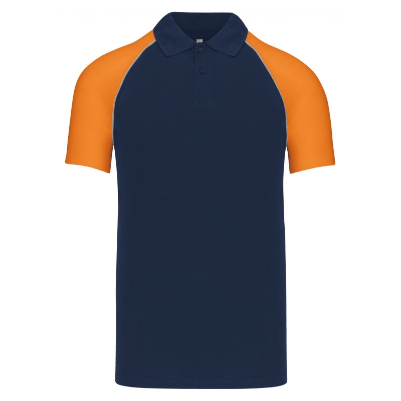 Polo Base Ball manches courtes Bicolore Coloris Marine & Orange