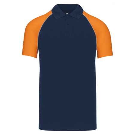 Polo Base Ball manches courtes Bicolore Coloris Marine & Orange